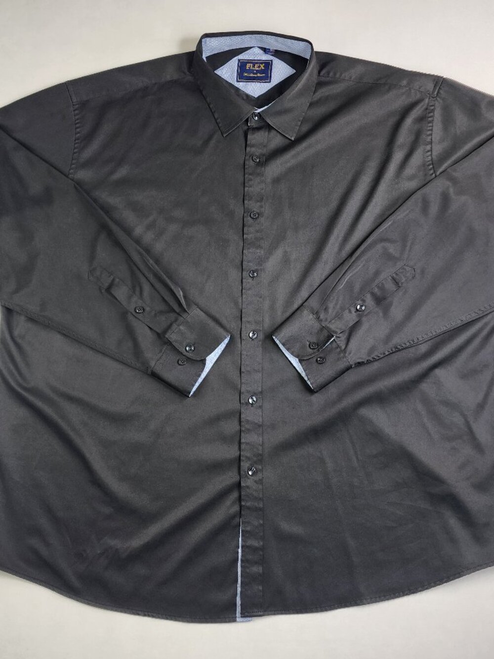FLEX Men's 4XL Black Long Sleeve Button Up Blue Trim Super Soft Lightweight